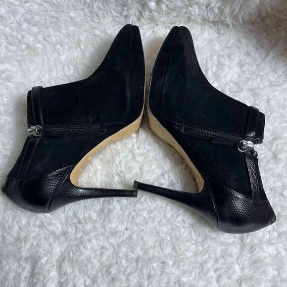 White House Black Market Black suede ankle boots reptile prints trims Size 8M - Picture 8 of 11